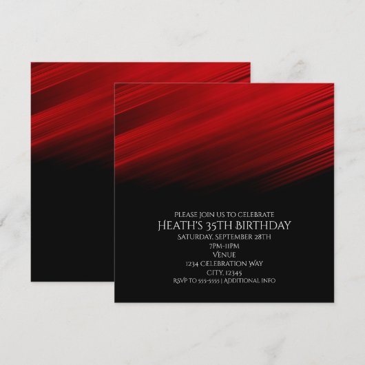 赤と黒の光のストリーク 誕生日パーティー 招待状 (正面/裏面)