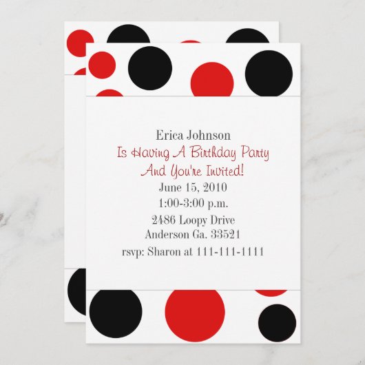赤と黒の円のパーティの招待状 招待状 (正面/裏面)