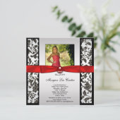 赤と黒の写真の卒業発表 招待状 (スタンド正面)