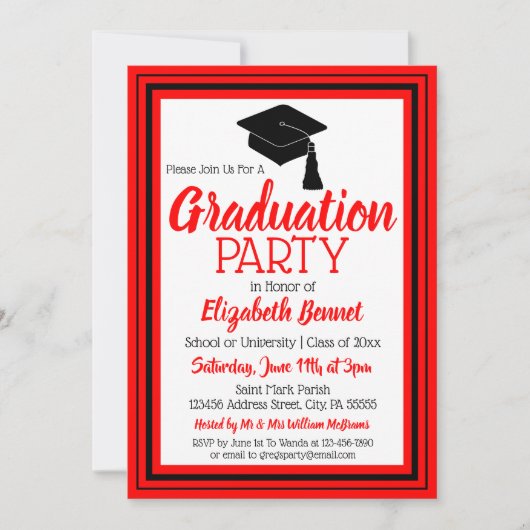 赤と黒の写真卒業パーティー 招待状 (正面)