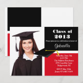 赤と黒の写真 卒業パーティー招待状 招待状 (正面/裏面)