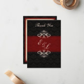 赤と黒の冬の結婚式のお礼のメモ ノートカード (正面/裏面インサイチュ)