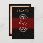 赤と黒の冬の結婚式のお礼のメモ ノートカード (正面/裏面)