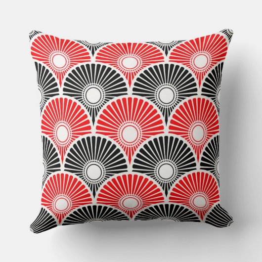 赤と黒の半中国の円波パターン クッション (裏面)