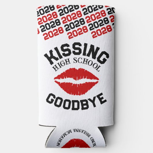 赤と黒の卒業キスをする高校さよなら スリム缶クーラー (裏面)