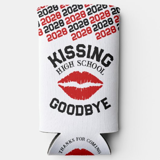 赤と黒の卒業キスをする高校さよなら スリム缶クーラー (正面)