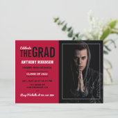 赤と黒の卒業パーティーの写真 招待状 (スタンド正面)
