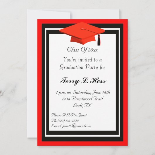 赤と黒の卒業パーティー招待状 招待状 (正面)