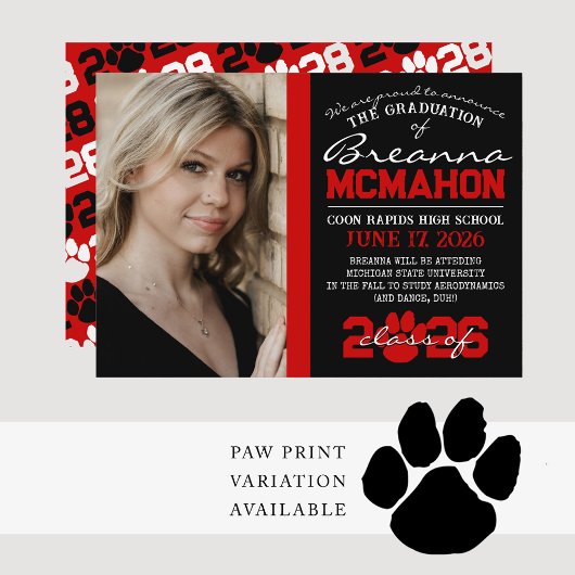 赤と黒の卒業モダン写真のお知らせ 招待状