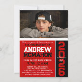 赤と黒の卒業モダン写真のお知らせ 招待状 (正面)