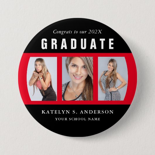 赤と黒の卒業写真コラージュカスタム 缶バッジ (正面)