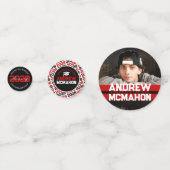 赤と黒の卒業写真パーソナライズされたパーティー コンフェッティ (正面)