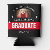 赤と黒の卒業写真パーソナライズされた 缶クーラー (正面)