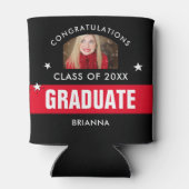 赤と黒の卒業写真パーソナライズされた 缶クーラー (裏面)