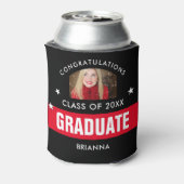 赤と黒の卒業写真パーソナライズされた 缶クーラー (缶裏面)