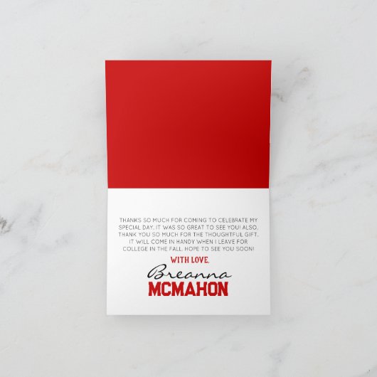 赤と黒の卒業式折り畳み サンキューカード (内部)