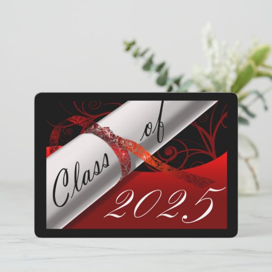赤と黒の卒業発表カード 招待状 (スタンド正面)