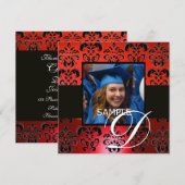 赤と黒の卒業 ダマスク  モノグラム 白 招待状 (正面/裏面)