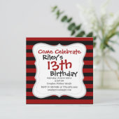 赤と黒の厚いレイヤストライプのーパターン 招待状 (スタンド正面)