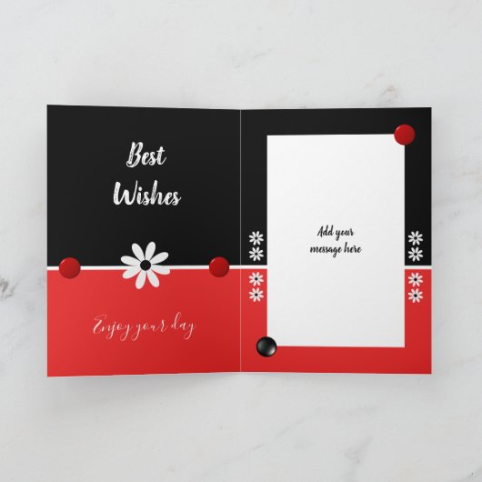 赤と黒の名前と写真ハッピーバースデー カード (内部)