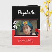 赤と黒の名前と写真ハッピーバースデー カード (黄色い花)