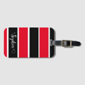 赤と黒の名前パーソナライズされたのストライプ ラゲッジタグ (正面横)