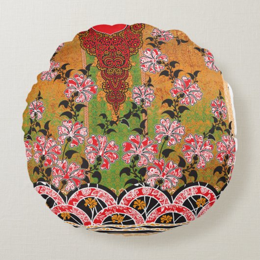 赤と黒の壁のデザインつる。 ラウンドクッション (正面)