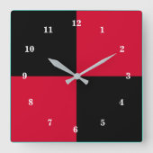 赤と黒の壁時計のモダンデザイン スクエア壁時計 (正面)