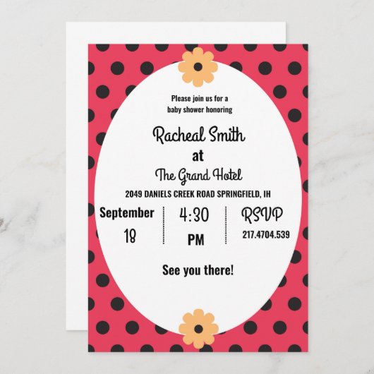 赤と黒の女性のバグの赤ちゃんシャワー 招待状 (正面/裏面)