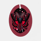 赤と黒の宇宙の蛾 – 天の神秘的 メタルオーナメント (正面左)