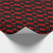 赤と黒の市松模様にハートパターンのラップ紙 ラッピングペーパー (角)