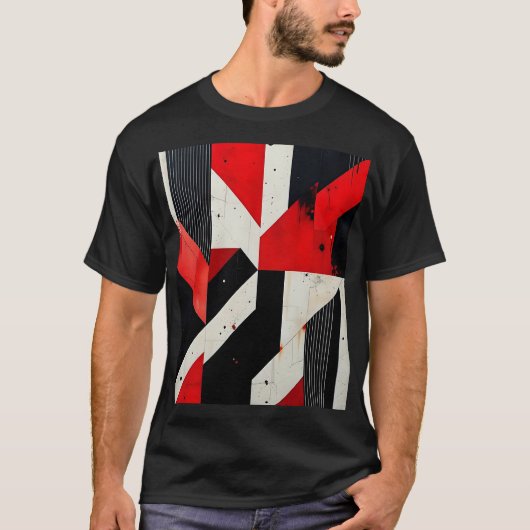 赤と黒の幾何学模様 Tシャツ (正面)
