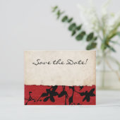 赤と黒の引き裂かれた紙結婚式の日付を保存 案内ポストカード (スタンド正面)