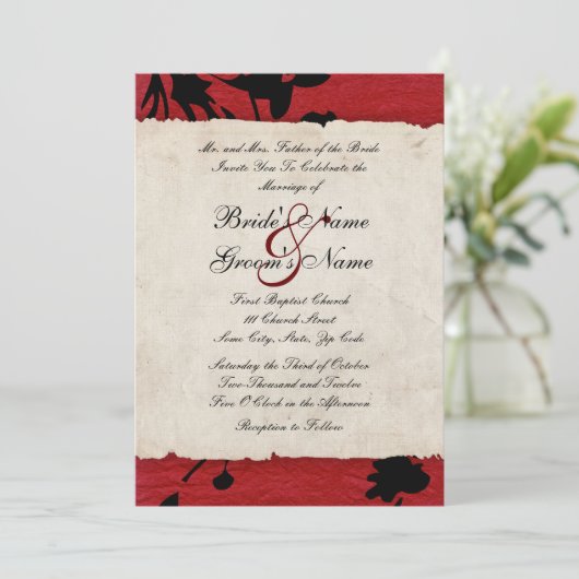赤と黒の引き裂かれた紙結婚式招待状 招待状 (スタンド正面)