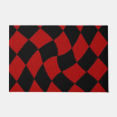 赤と黒の抽象芸術チェック形式 ドアマット (正面)