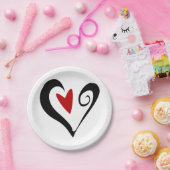 赤と黒の抽象芸術ハートロマンモダンチック ペーパープレート (パーティー)