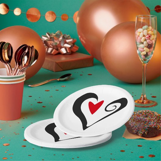 赤と黒の抽象芸術ハートロマンモダンチック ペーパープレート