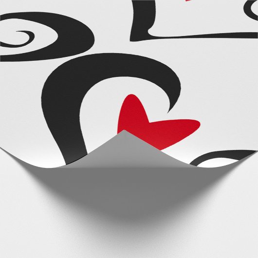 赤と黒の抽象芸術ハートロマンモダンチック ラッピングペーパー