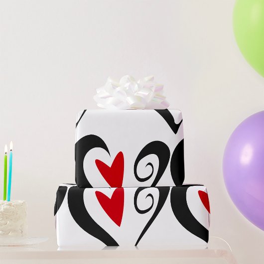 赤と黒の抽象芸術ハートロマンモダンチック ラッピングペーパー