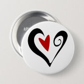 赤と黒の抽象芸術ハートロマンモダンチック 缶バッジ (正面&裏面)
