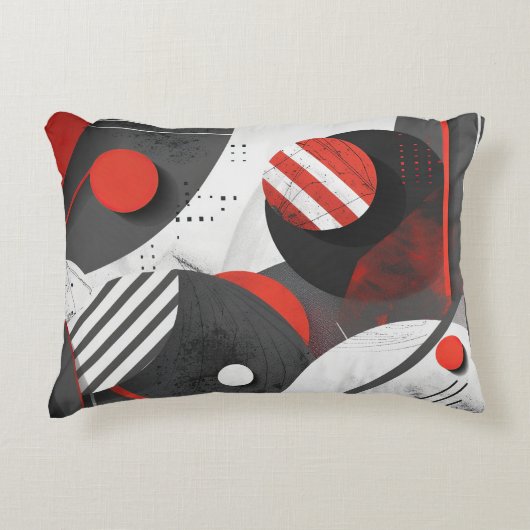 赤と黒の抽象芸術幾何学円 アクセントクッション (正面)