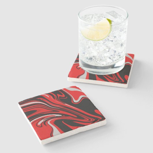 赤と黒の抽象芸術 ストーンコースター (横)
