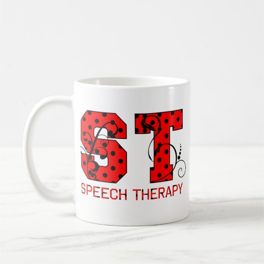 赤と黒の文字の水玉模様 コーヒーマグカップ (左)