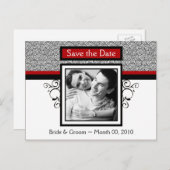 赤と黒の日付写真はがきを保存 案内ポストカード (正面/裏面)