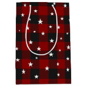 赤と黒の星の格子模様 ミディアムペーパーバッグ (正面)