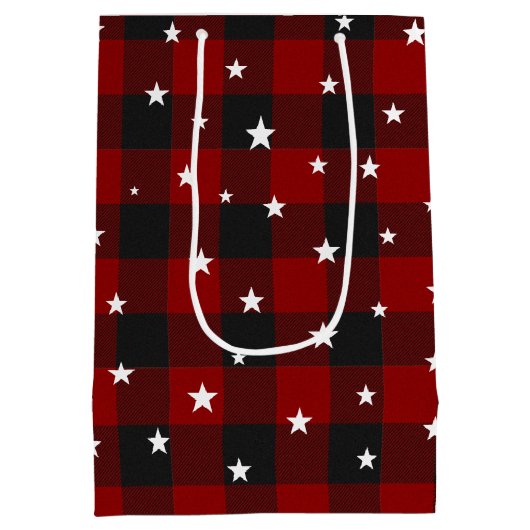 赤と黒の星の格子模様 ミディアムペーパーバッグ (裏面)