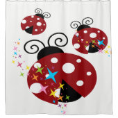 赤と黒の星付きテントウムシ3匹 シャワーカーテン (正面)