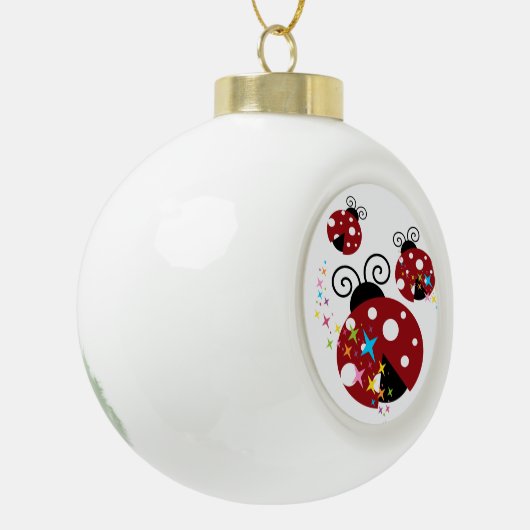 赤と黒の星付きテントウムシ3匹 セラミックボールオーナメント (左)