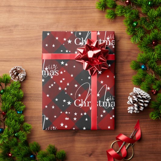 赤と黒の星包み紙 ラッピングペーパー (クリスマスギフト)