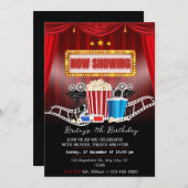 赤と黒の映画の夜の誕生日パーティーの招待 招待状 (正面/裏面)